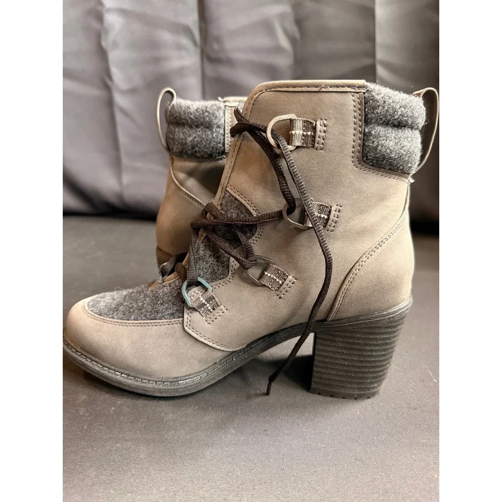 Sonoma Goods For Life Sugarglider Tan Grey Lace Up Block Heel Ankle Boot Women 8